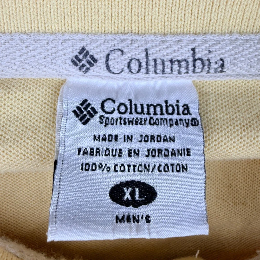 Columbia Men's XL Yellow Short Sleeve Pique Polo Shirt Cotton Casual Outdoors